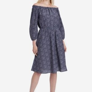 TUCKER OFF SHOULDER MIDI DRESS NAVY VINE XL